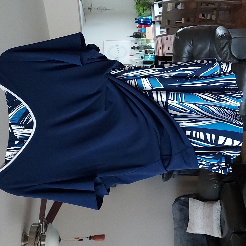 Susan Graver 2-piece set, liquid skirt and shirt,  sz Med, EUC